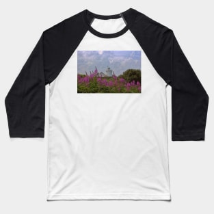 Purple flowers with Cromer lighthouse Baseball T-Shirt